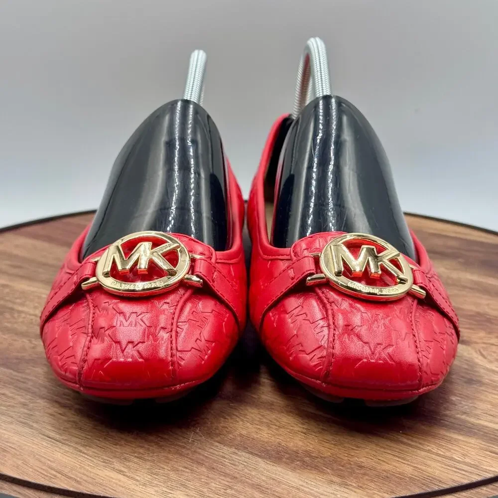 MICHAEL KORS Fulton Logo Embossed Moccasin Red Loafers Ballet Flat Women's 10 - Picture 2 of 12
